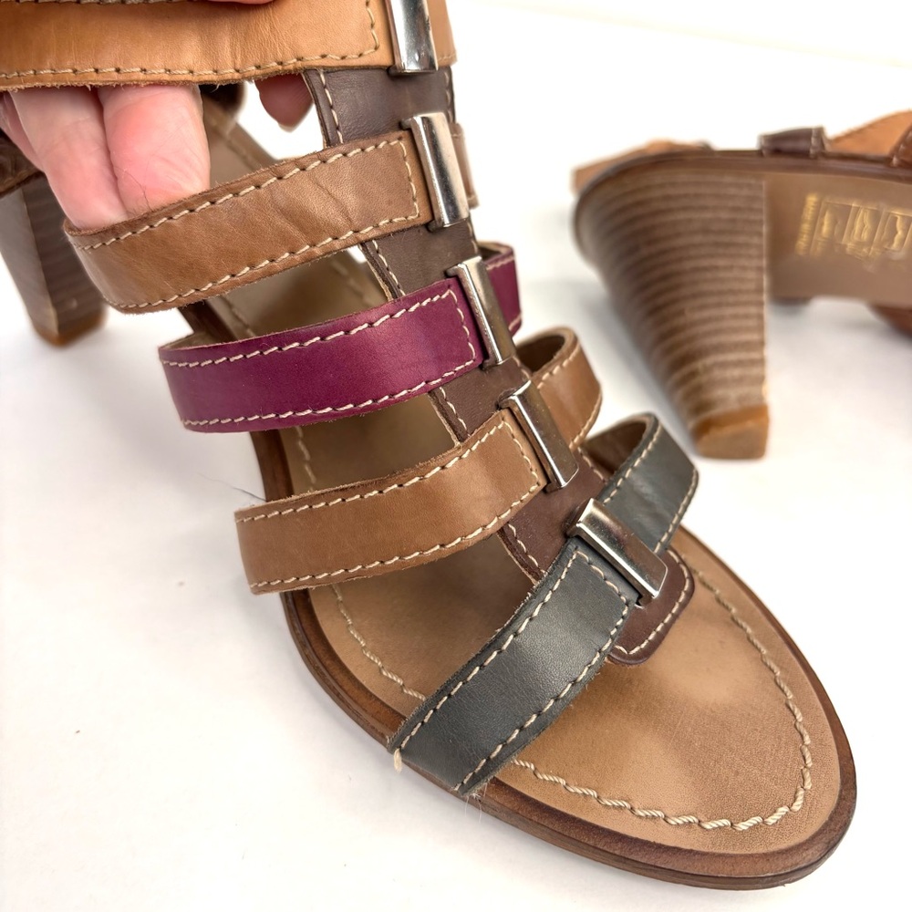 Vintage 70s 80s Retro Multicolor Strappy Sandals Leather Italy Mod 39 / 8.5M - Picture 2 of 9